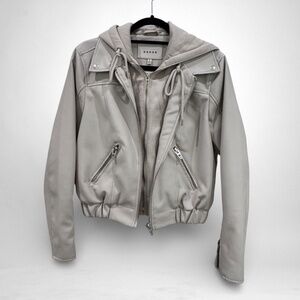 BlankNYC Faux Leather Bomber Jacket with Removable Hood